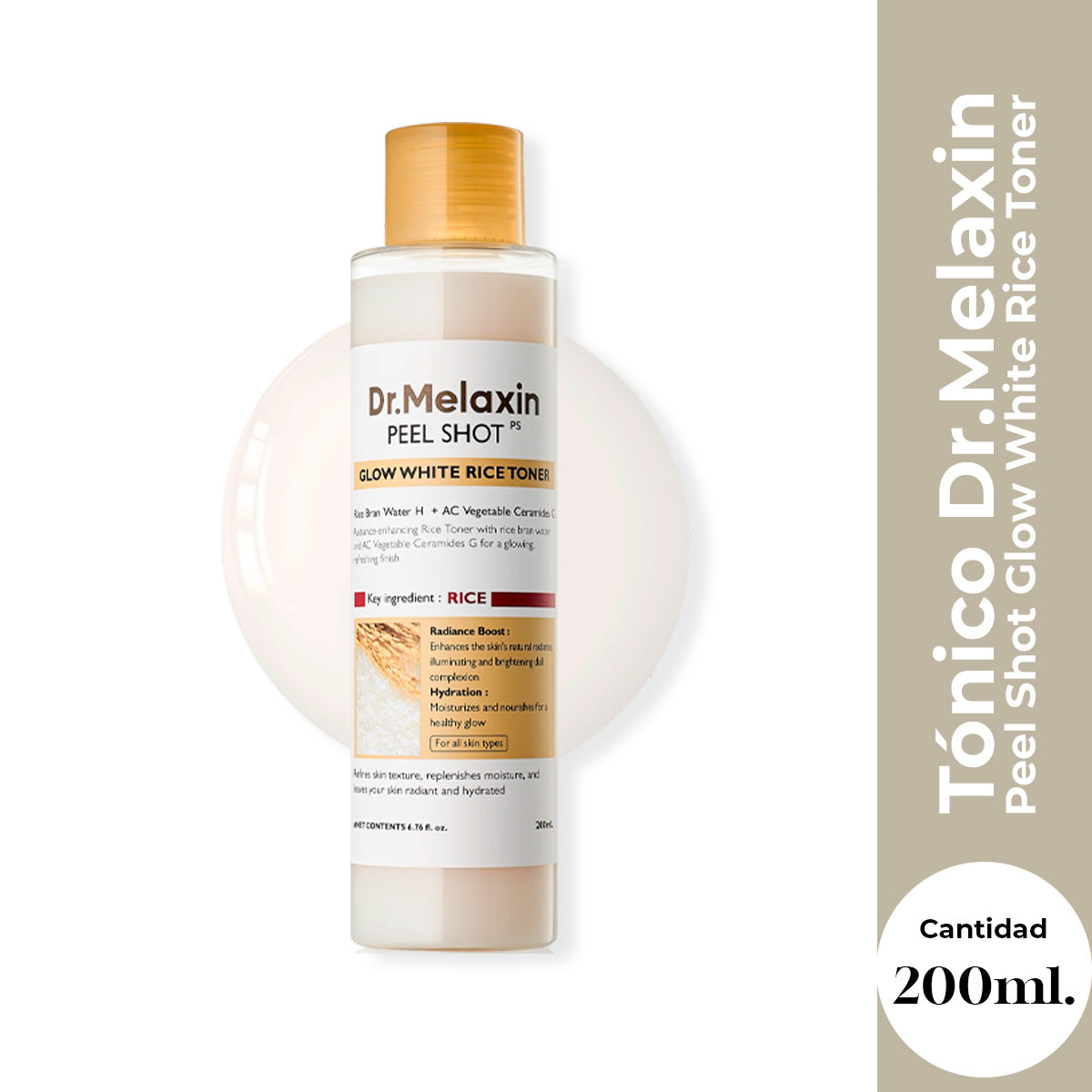 TÓNICO PEEL SHOT GLOW WHITE RICE TONER 200ML - DR. MELAXIN